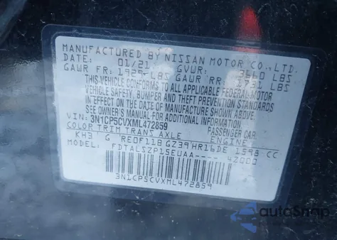 2021 Nissan Kicks Sv Xtronic Cvt from USA, damaged, VIN 3N1CP5CVXML472859